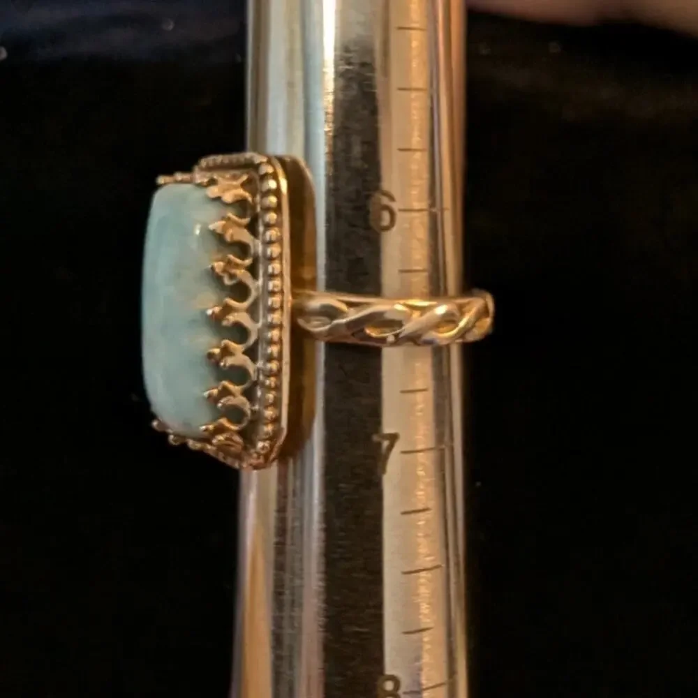 Vintage 925 Sterling Larimar North South Rectangle Marked JSM Ring Size 6.5